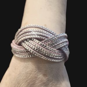 Lilac braided rhinestone bracelet wide band